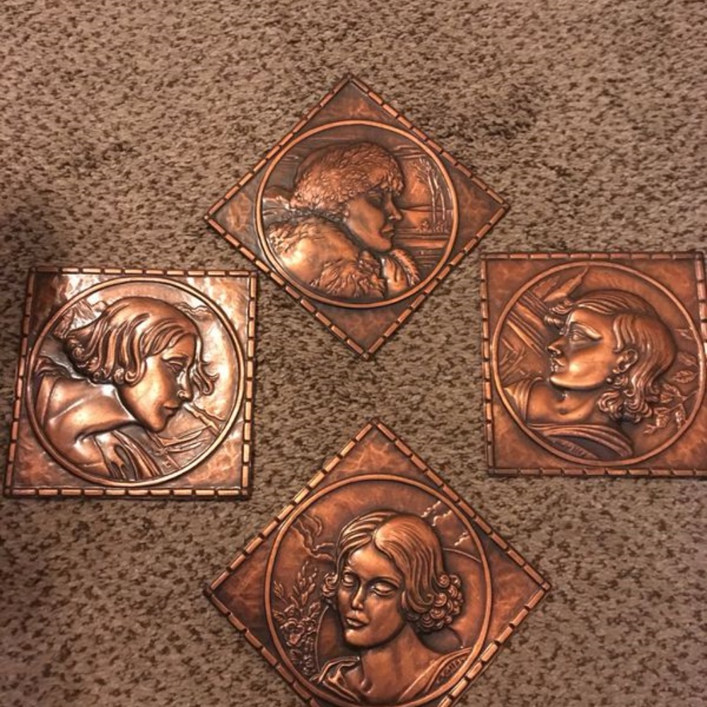 Albert Gilles Set of 4 Repousse Copper Portraits